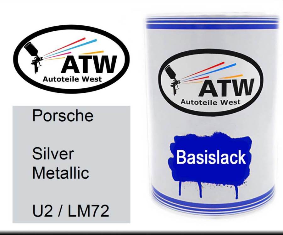 Porsche, Silver Metallic, U2 / LM72: 500ml Lackdose, von ATW Autoteile West.
